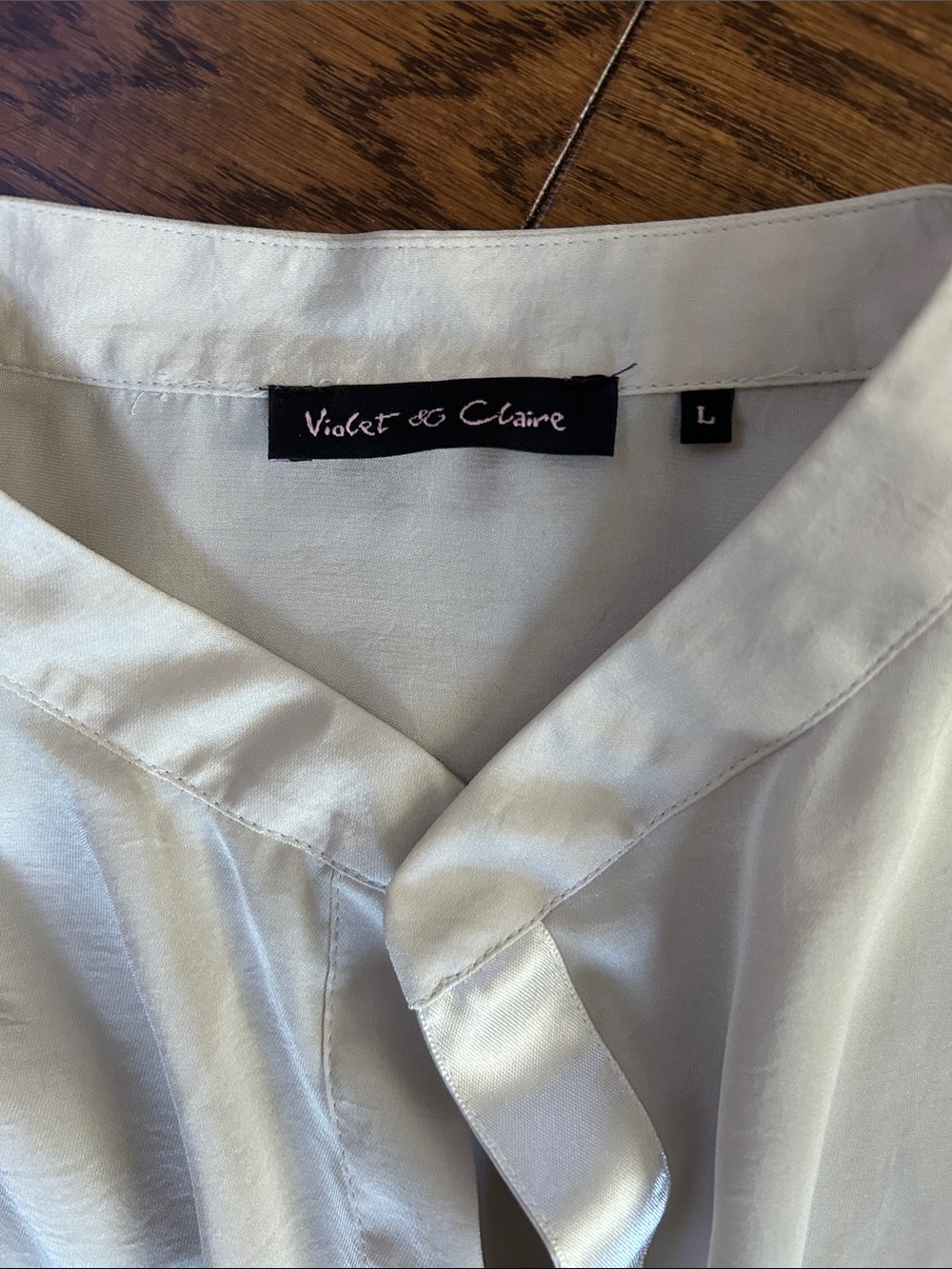 Violet & Claire Ivory Satin Tie-Neck Blouse